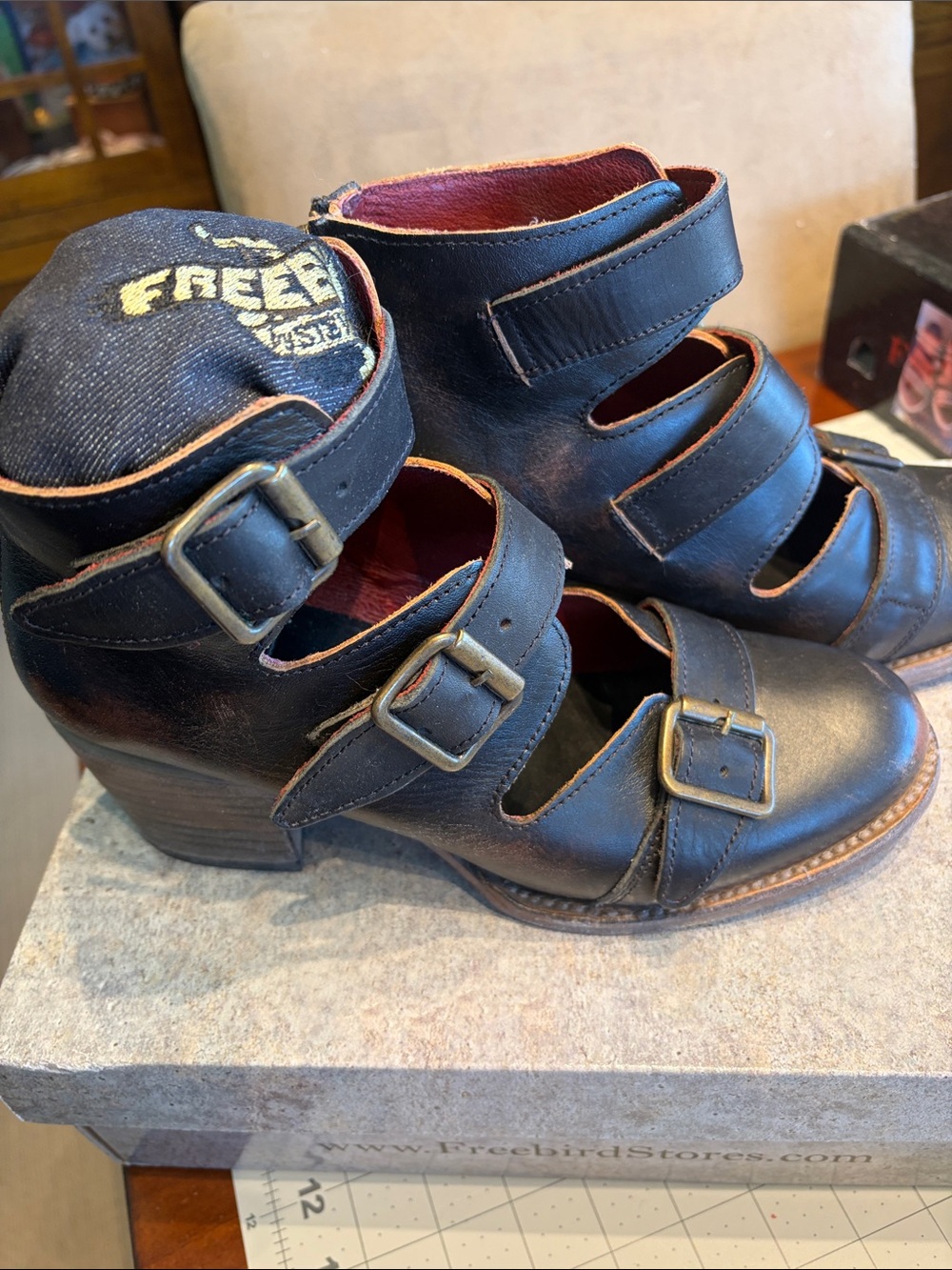 Charlotte Freebird by Steven Black Leather Multi-Strap Ankle Boots - Picture 2 of 6